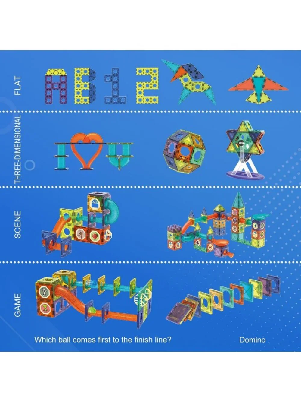 STEM Building Toys Set - 110 pcs Magnetic Marble Run Tiles, Educational Blocks